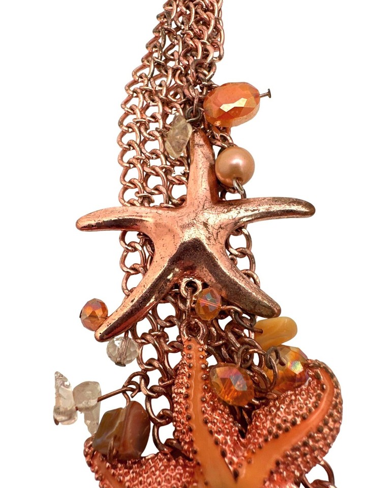 Vintage Starfish Chunky Statement Necklace Charm Cluster AB Crystal