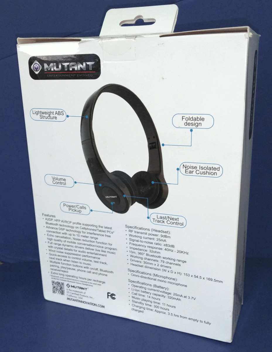 Mutant M-Rockz Foldable Bluetooth Wireless Stereo Headphones Mutant M-Rockz Foldable Bluetooth Wireless Stereo Headphones
