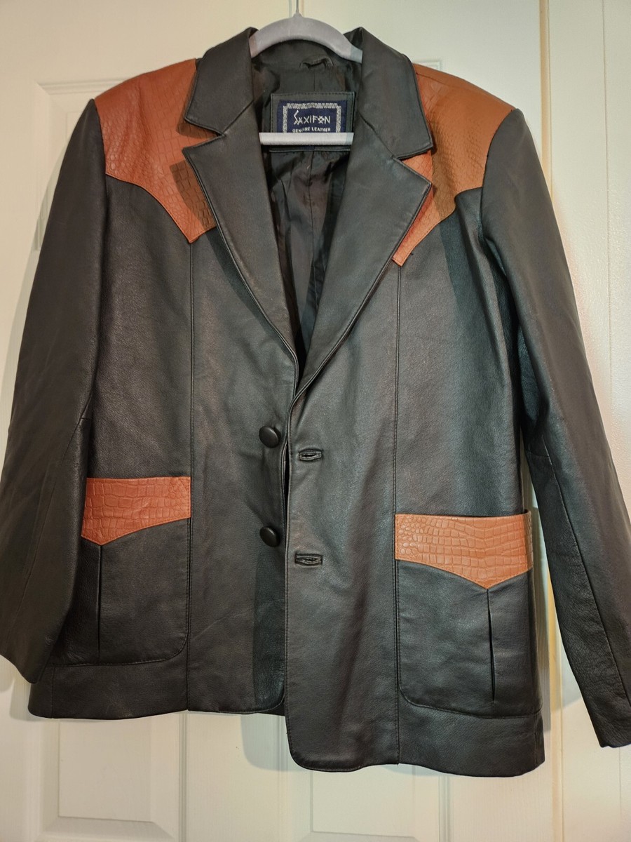 Mens Saxifon Black Brown Western Jacket Genuine Leather New, No