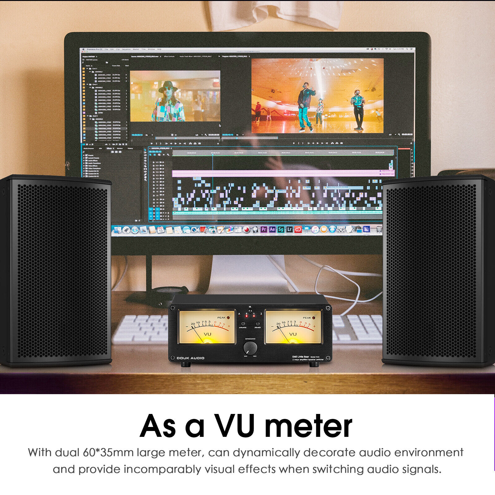 Dual Analog VU Meter Verstärker Lautsprecher Audio Switcher Box Amp Selector