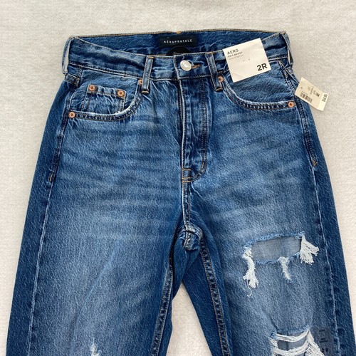 Aeropostale 90's Baggy Jeans Women's 2 Relaxed Medium Wash Blue Denim Distressed - Picture 2 of 14