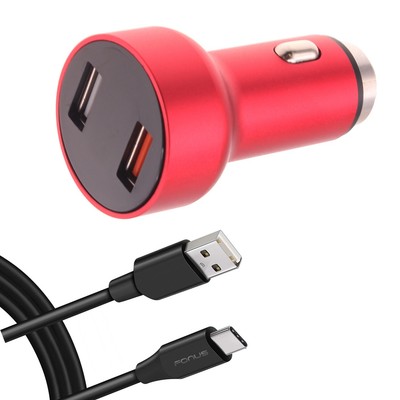 For Galaxy A15/A14 24W Fast Car Charger 2-Port 6ft USB-C Cable DC Socket Power