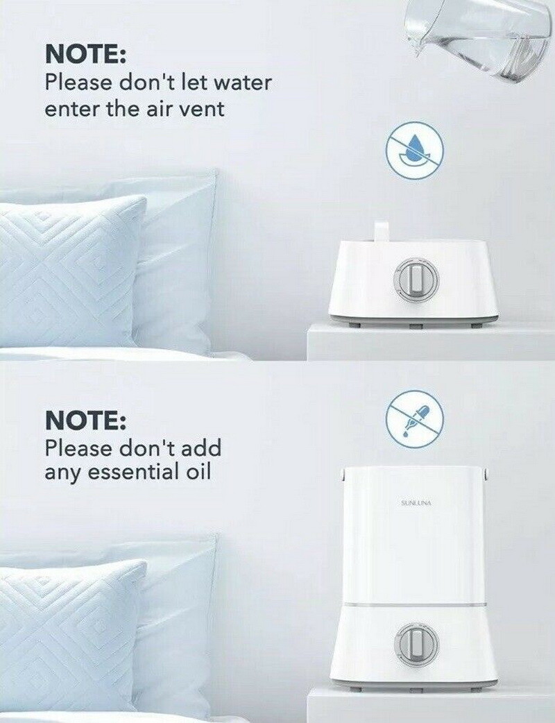 SUNLUNA SL-AH001 4L Cool Mist Ultrasonic Quiet Humidifier for Baby WHITE DI19_W
