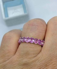 2 Ct RD Cut Lab-Created Pink Sapphire Eternity Band Ring 14K White Gold Plated