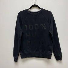 Everlane Women Black Long Sleeve Raglan Graphic 100 Human Pullover Sweatshirt S