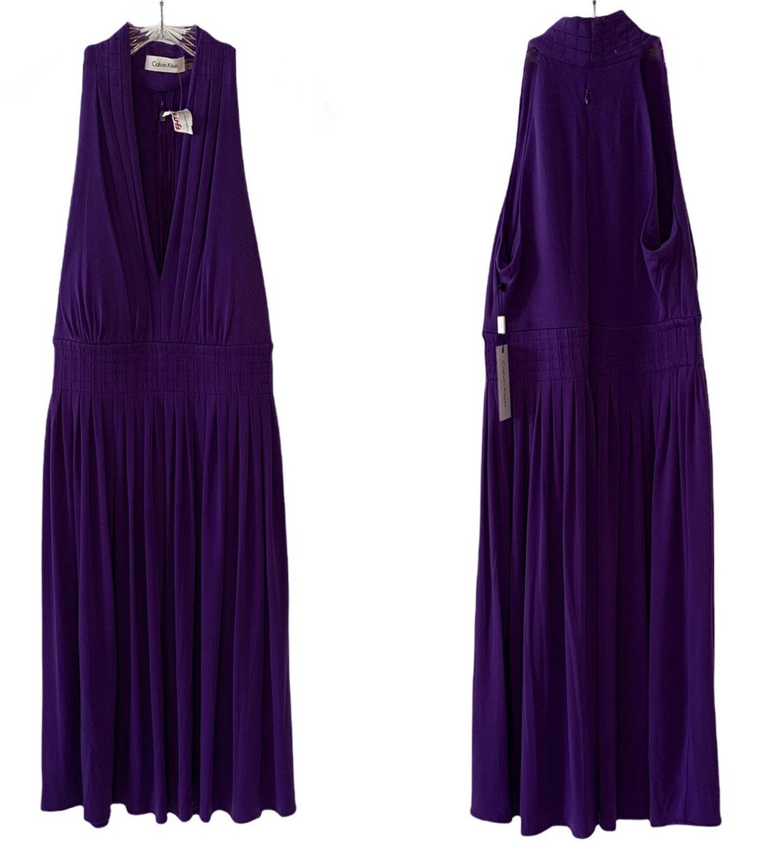 Calvin Klein NWT Purple Fit & Flare Pleated Halter Midi Dress Size 4
