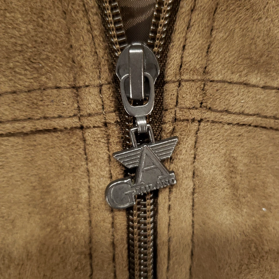 Chaqueta de cuero de gamuza sintética hecha en Italia G. Milano marrón para hombre M forro de holograma M Foto 4 de 4