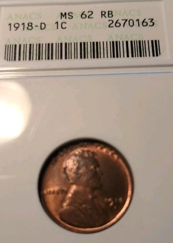 1918 D Lincoln Wheat ANACS MS 62