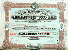 Lot 10 x Chemins de Fer en Colombie Br&uuml;ssel 1924 Kolumbien hist Eisenbahn Aktie