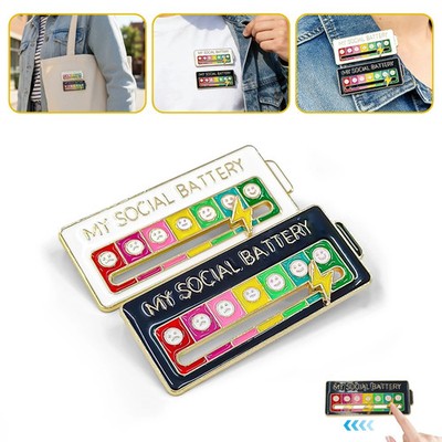 2Pcs Social Battery Slider Pin,Funny Interactive Mood Pins for Jackets&Backpack