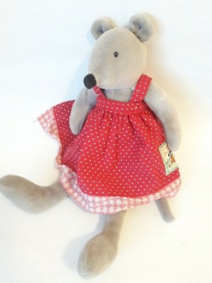 Moulin Roty La Grande Famille NINI Mouse 12'' Plush Red Dress France Stuffed Toy