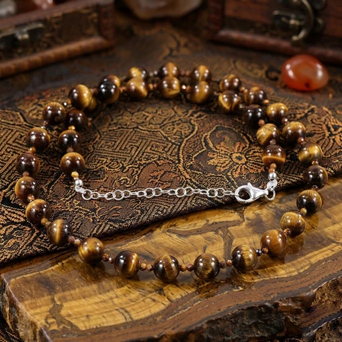 A++ Yellow Tiger's Eye 2mm & 8MM Smooth Round Gemstone Beads Unisex Necklace 18" - product listing photo