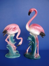 Vintage 1950's Ceramic Art Deco Style Pink Flamingos Figurines Mid Century