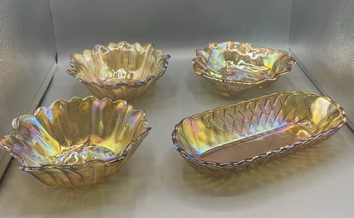 Vintage Indiana Glass Amber Carnival Glass Iridescent Lot of 4