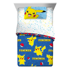 Pokemon Kids 6 Piece Reversible Comforter, Bed in a Bag, Full
