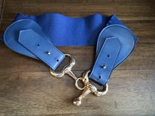 Equestrian Elastic Belt Blue Gold Snaffle Bit Clasp USA Small 28 Stretch