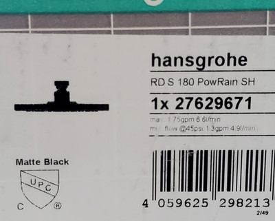 Hansgrohe Raindance S 27629671 PowderRain Fall Shower Head Matte Black New $575