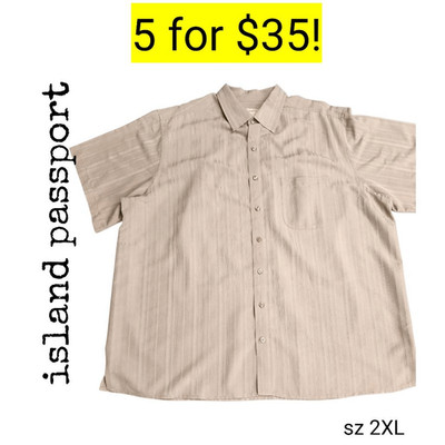 Neutral Tan Island Passport Short Sleeve Button Down Shirt Sale 5 for 35
