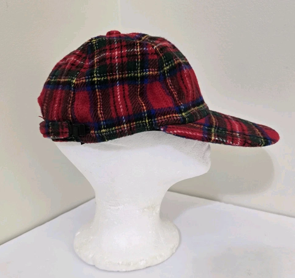 Gorra de colección GAP talla S/M tartán a cuadros cremallera trasera mezcla de lana roja franela clásica Foto 2 de 4