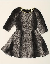 GUESS Womens 3/4 Sleeve A-Line Dress UK 10 Small Grey Animal Print TB03