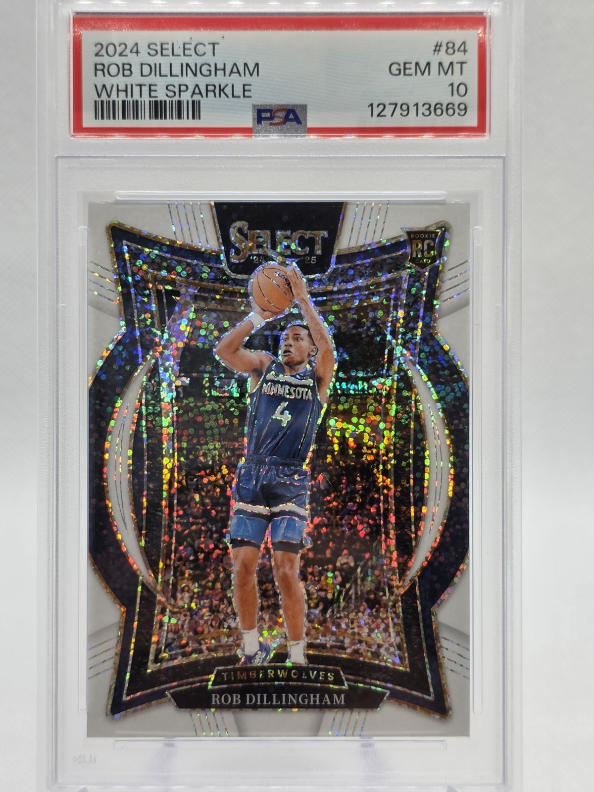 2024-25 Panini Select Rob Dillingham Concourse RC White Sparkle Prizm PSA 10