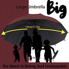 Folding Umbrella Triple Fold Wind Resistant UV Protection Large Rain Sun 130cm