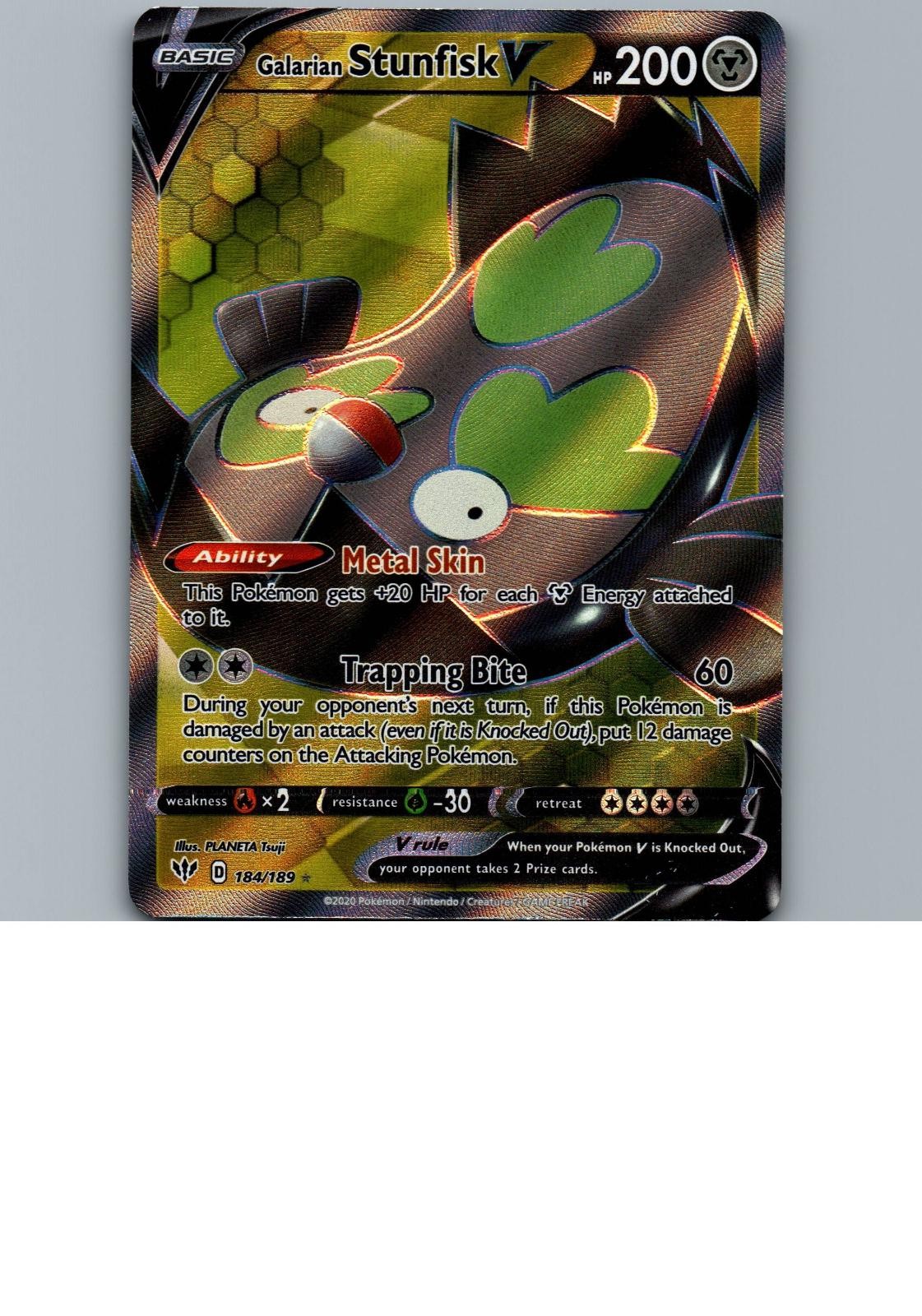 Galarian Stunfisk V 184/189 Ultra Rare Darkness Ablaze Pokemon Holo Near Mint