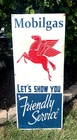 Vintage Mobilgas Let's Show You "Friendly Service" Advertising Sign 36" x 15"
