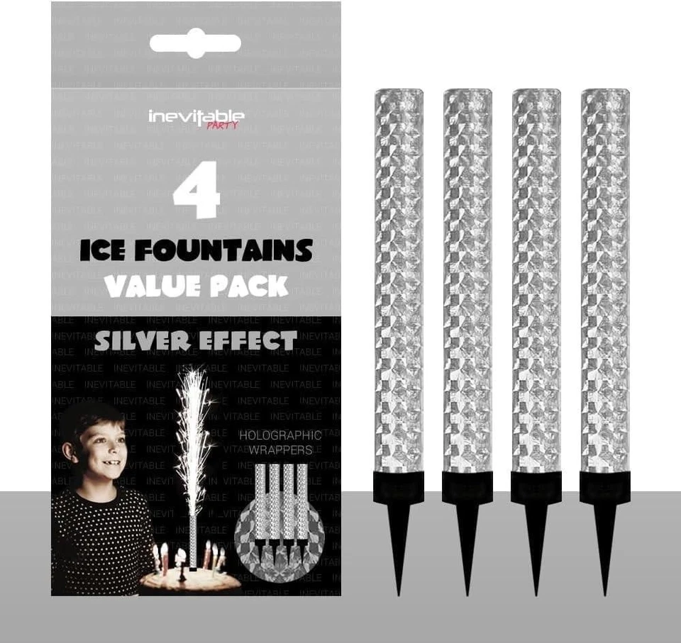 TRAFAGAR Pack 4 Silver Ice Sparkling Fountain Candles Long-Lasting Bright Party Sparklers