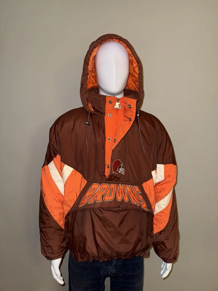 Chaqueta con Capucha Pullover Vintage Años 90 NFL Cleveland Browns 1/2 Cremallera (Talla L) Foto 2 de 4