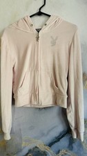 Playboy Pink Velour And Rhinestone Cropped Hoodie Size Small