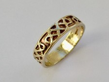 9ct Welsh Gold Aur Cymru Celtic Wedding Band / Thumb Ring Yellow Gold Size P