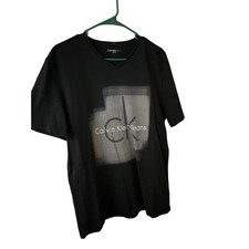 Calvin Klein Women's T Shirt Large Black Classic Logo V Neck