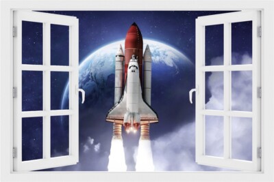 Wandtattoo Space Shuttle Rakete Weltall Erde - verschiedene Rahmentypen DW000111