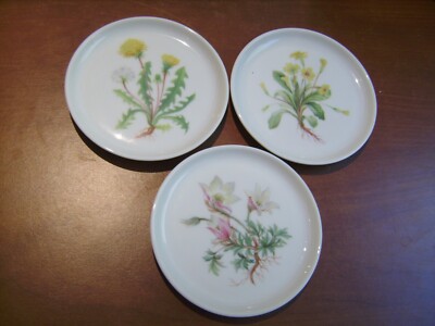 3er Set Deutsche Porzellan Untersetzer mit Blumendekor - sehr guter Zustand