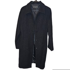 Halston Black Textured Mid Long Length Wool Blend Trench Coat Sz 14 Nwt