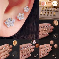 Crystal Tragus Helix Cartilage Bar Screw Earring Flat Back Ear Studs Piercing  