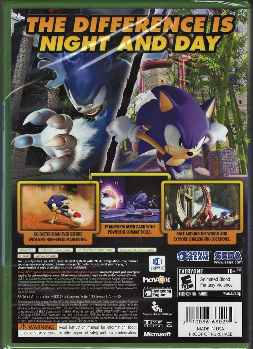 Sonic Unleashed Platinum Hits XBOX 360 FREE Shipping