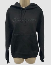 Champion Women's Black Powerblend Fleece Embroidered Logo Hoodie Sweater Size M