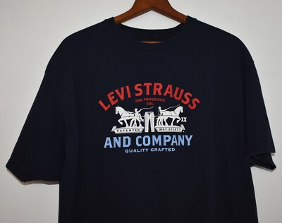 Levi Strauss 2XL T-Shirt Tee Horse Red White Blue Logo Black