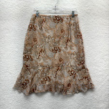 90s Y2K Vintage Mesh Midi Skirt Large 10 Tan Beige Paisley Boho Fairy Grunge