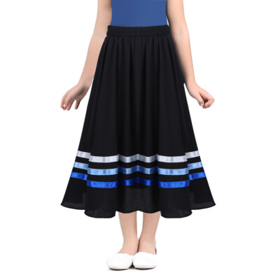 Kinder Mädchen Chiffon Rock Lang Hohe Taille Tanzen Röcke mit Streifen Maxirock