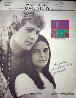 VINTAGE LOVE STORY SHEET MUSIC WHERE DO I BEGIN FRANCIS LAI 1970