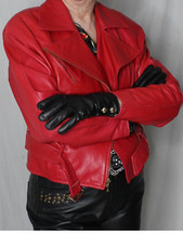 Womens Leather Biker Jacket Red Xs-l Vakko Soft Lambskin Vintage 80s 90s Rare