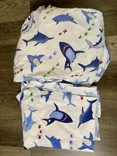 Pottery Barn Kids Shark Bite Full Size Sheets Flat/ Fitted Organic Cotton 2 