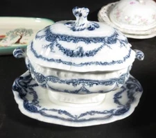  Booths Cheswick Pattern Gravy with Underplate Flow Blue AS IS