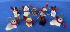 Lot of 9 Mini Resin Christmas Holiday Tree Ornaments Dogs with Scarves