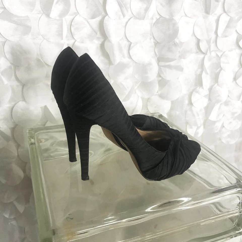 Badgley Mischka Negro Satinado Peep Toe Tacones Talla 7 M Cóctel Fiesta Boda Foto 3 de 4