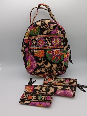 Vera Bradley Floral Cotton Lunch Bag, Tri Fold Wallet And Coin Purse  (3 pieces)