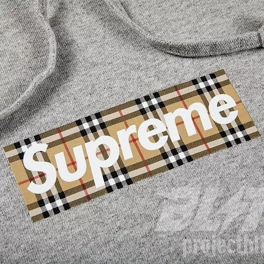 SS22 SUPREME X BURBERRY BOX LOGO SWEAT À CAPUCHE GRIS CHINÉ TAILLE 2XL